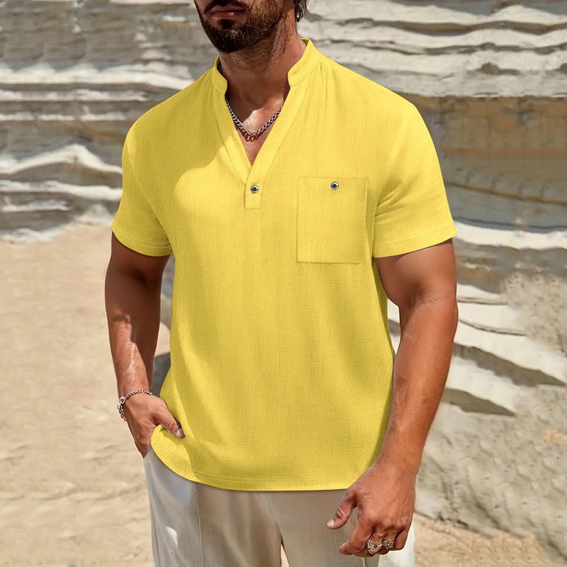 Men's Cotton Linen Henley Shir - Linen Shirt Breathable review and price