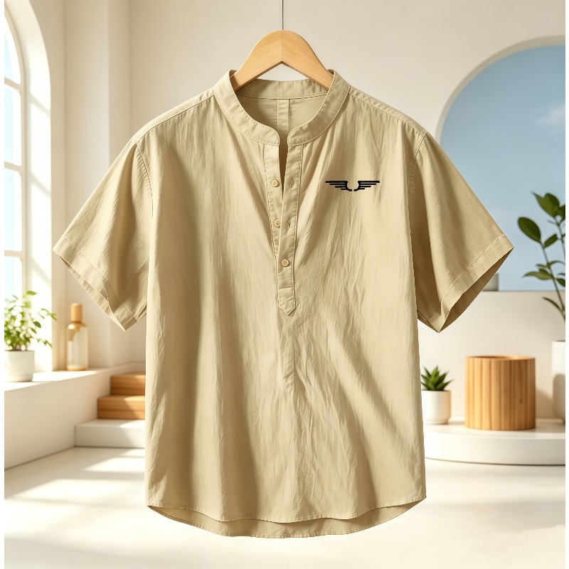 Men's cotton and linen Henley  - Linen Shirt Breathable review and price