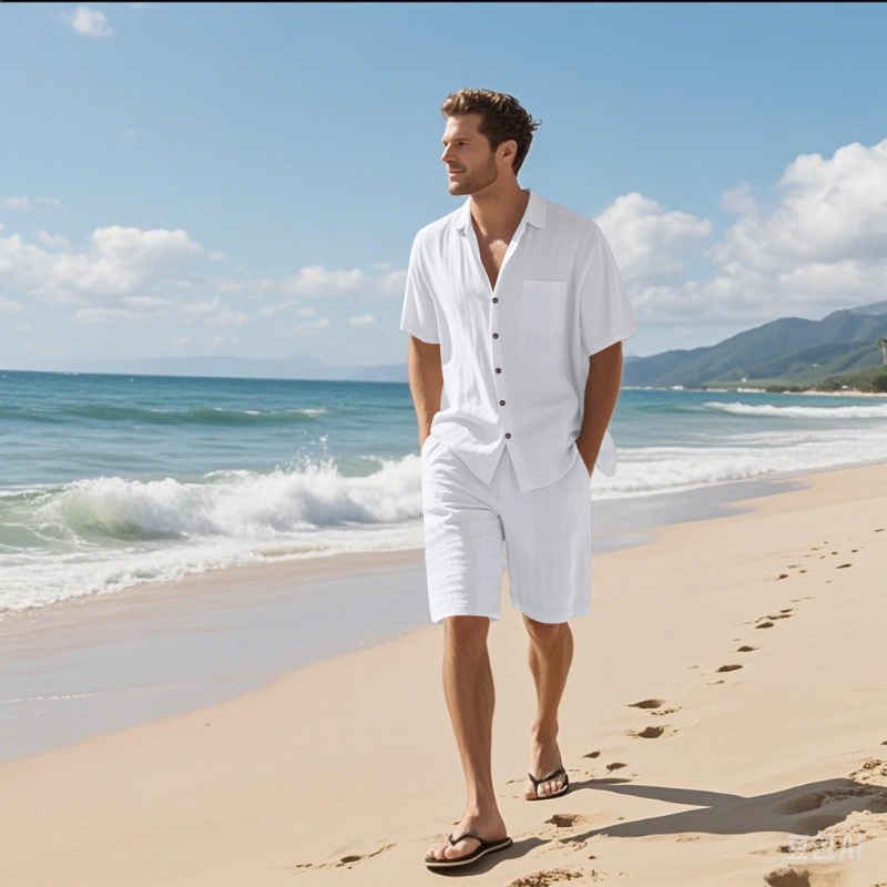 Men Linen Blend Camp Collar Sh - Linen Shirt Breathable review and price