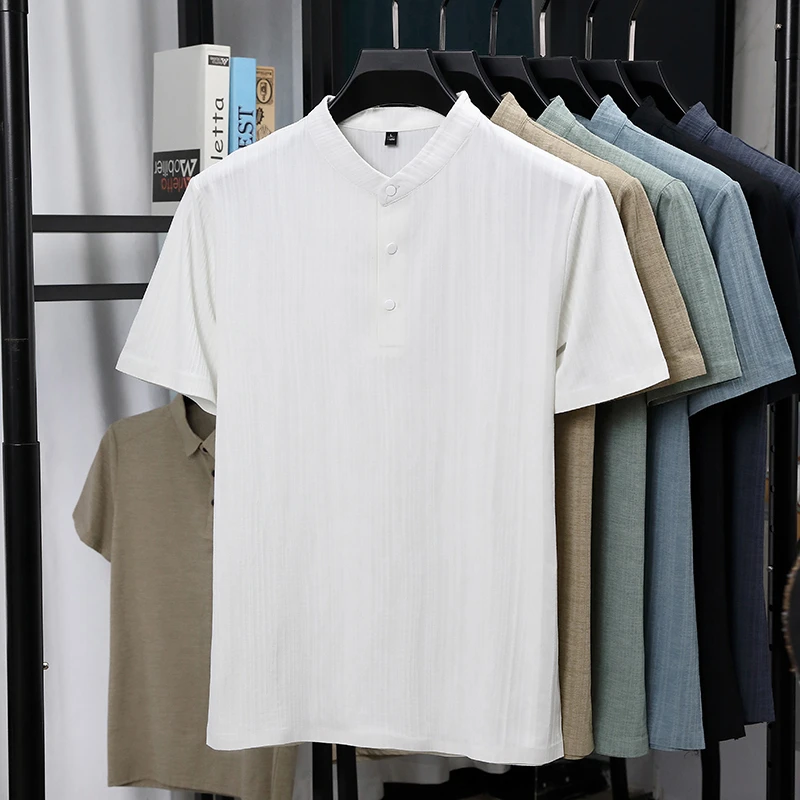 Mens Mandarin Collar Half Plac - Linen Shirt Breathable review and price