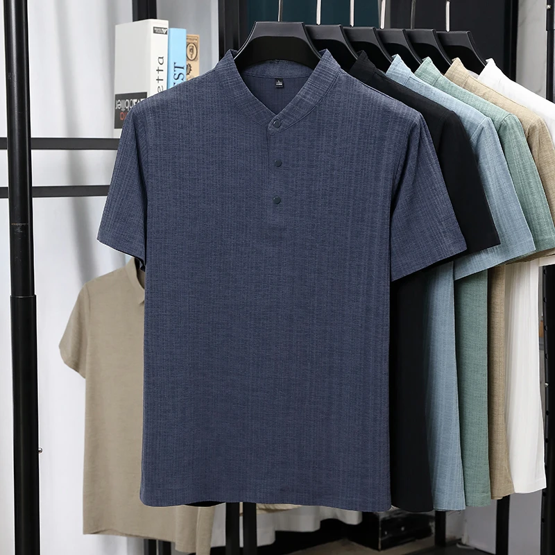 Mens Mandarin Collar Half Plac - Linen Shirt Breathable review and price