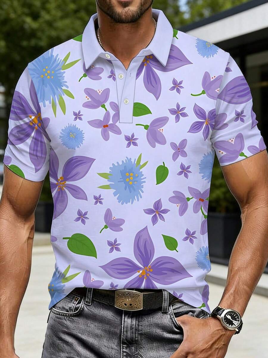 Mens Floral Print Pique Shirt  - Polo Shirt Pique review and price