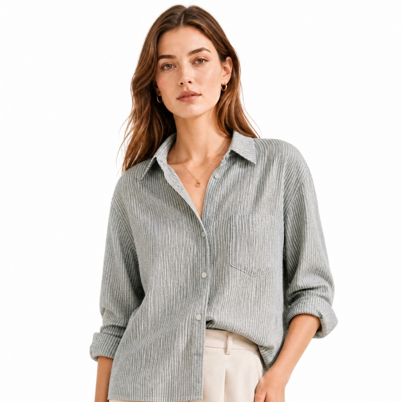 Japanese-style gray-white fine - Linen Shirt Breathable review and price